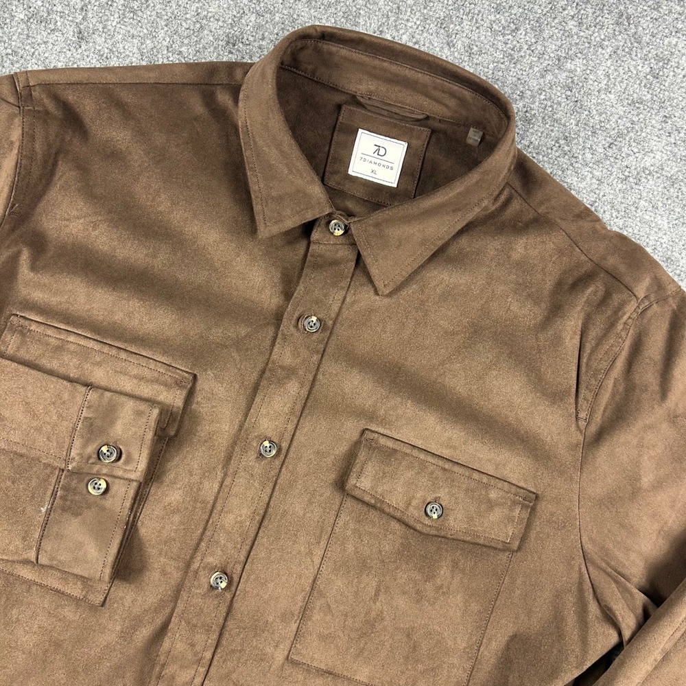7Diamonds Country Road Shirt Jacket Mens XL Brown Stretch Suede Overshirt Pocket